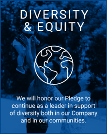 A globe with text that reads "We will honor our Pledge to continue as a leader in support of diversity both in our Company and in our communities."