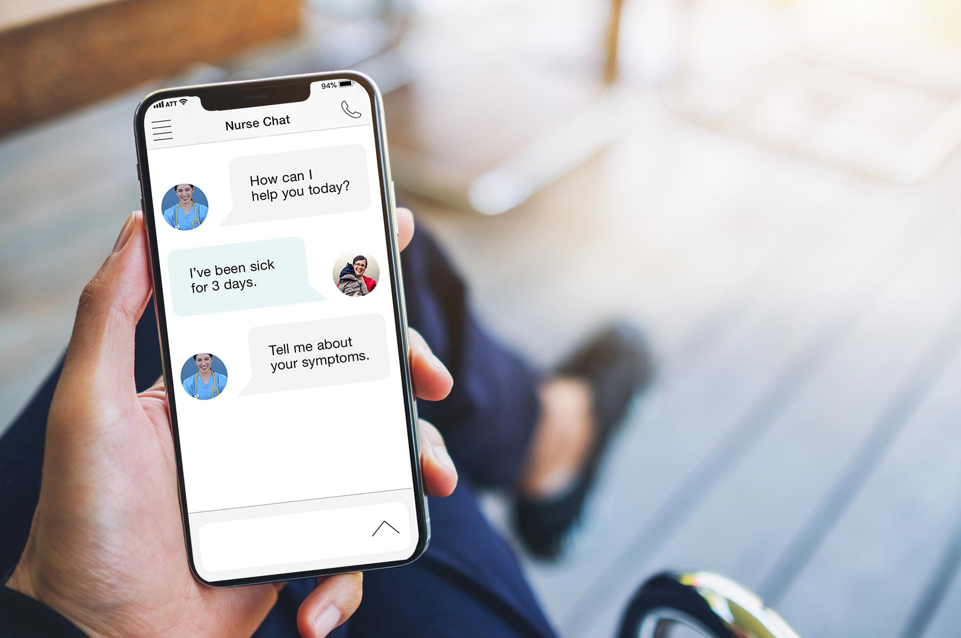 Nurse Chat phone on hand