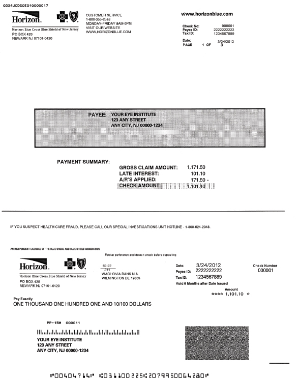 Explanation of Payment - Horizon Blue Cross Blue Shield of New Jersey